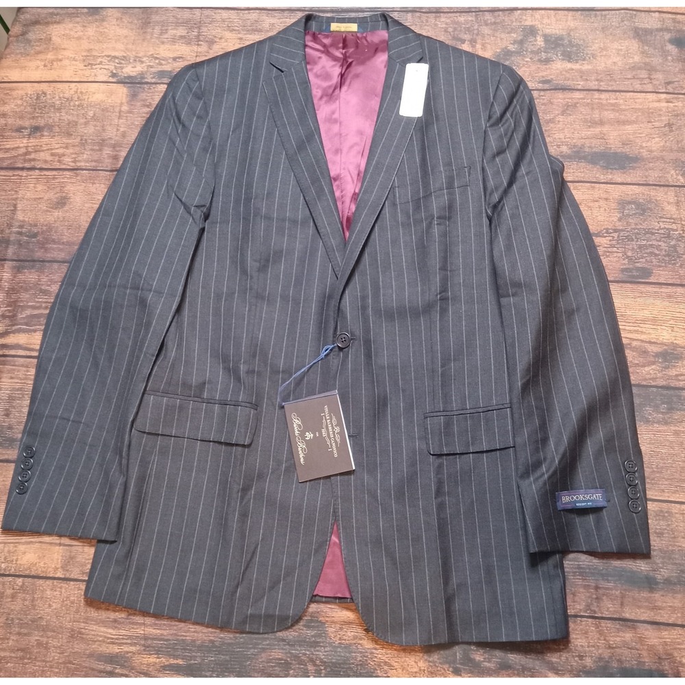 Brooks Brothers Regent Brooksgate Vitale‎ Barberis Canonico 42L 100% Wool Black